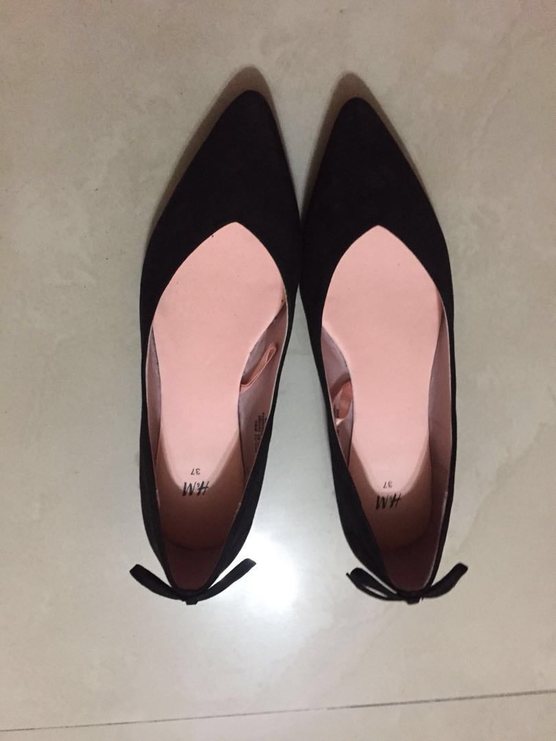 black suede pointed flats