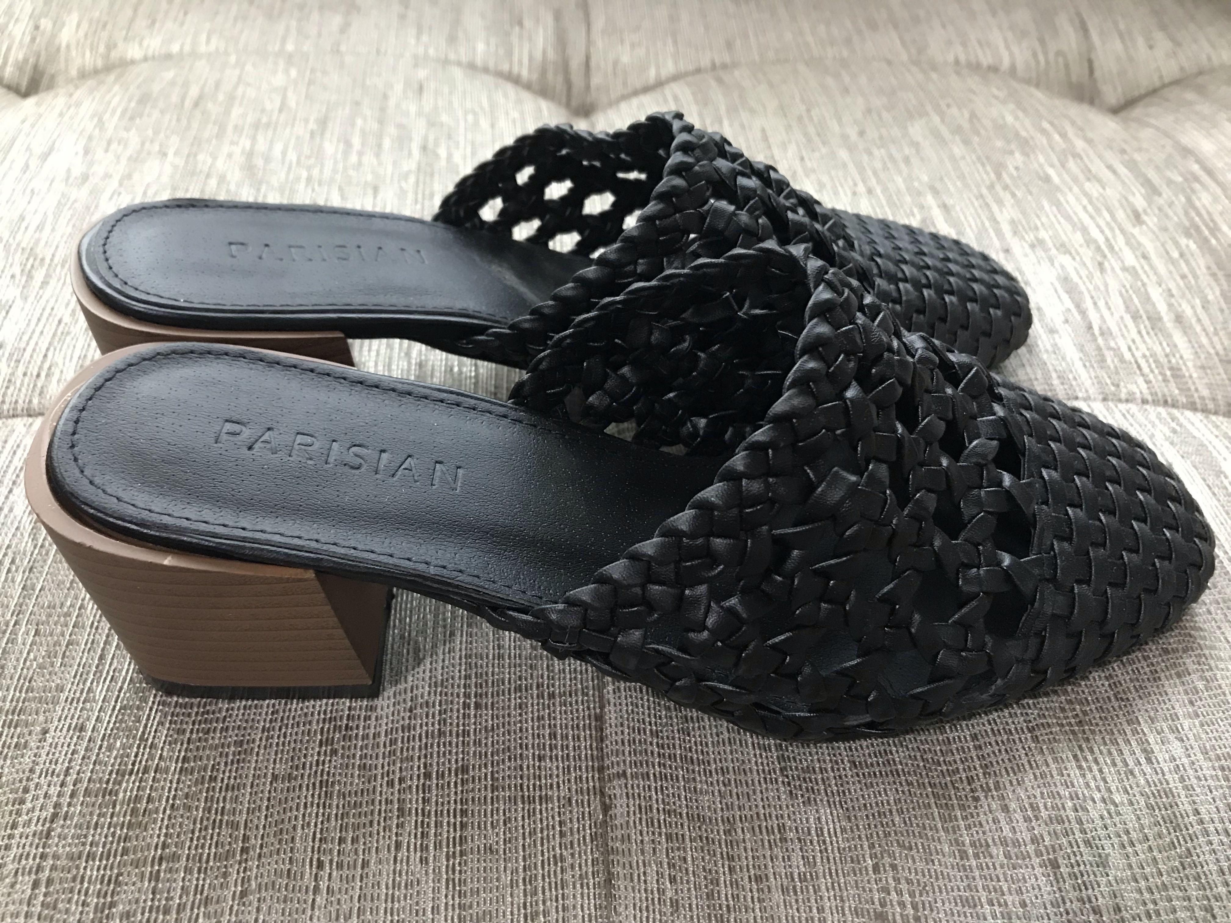 black woven mules