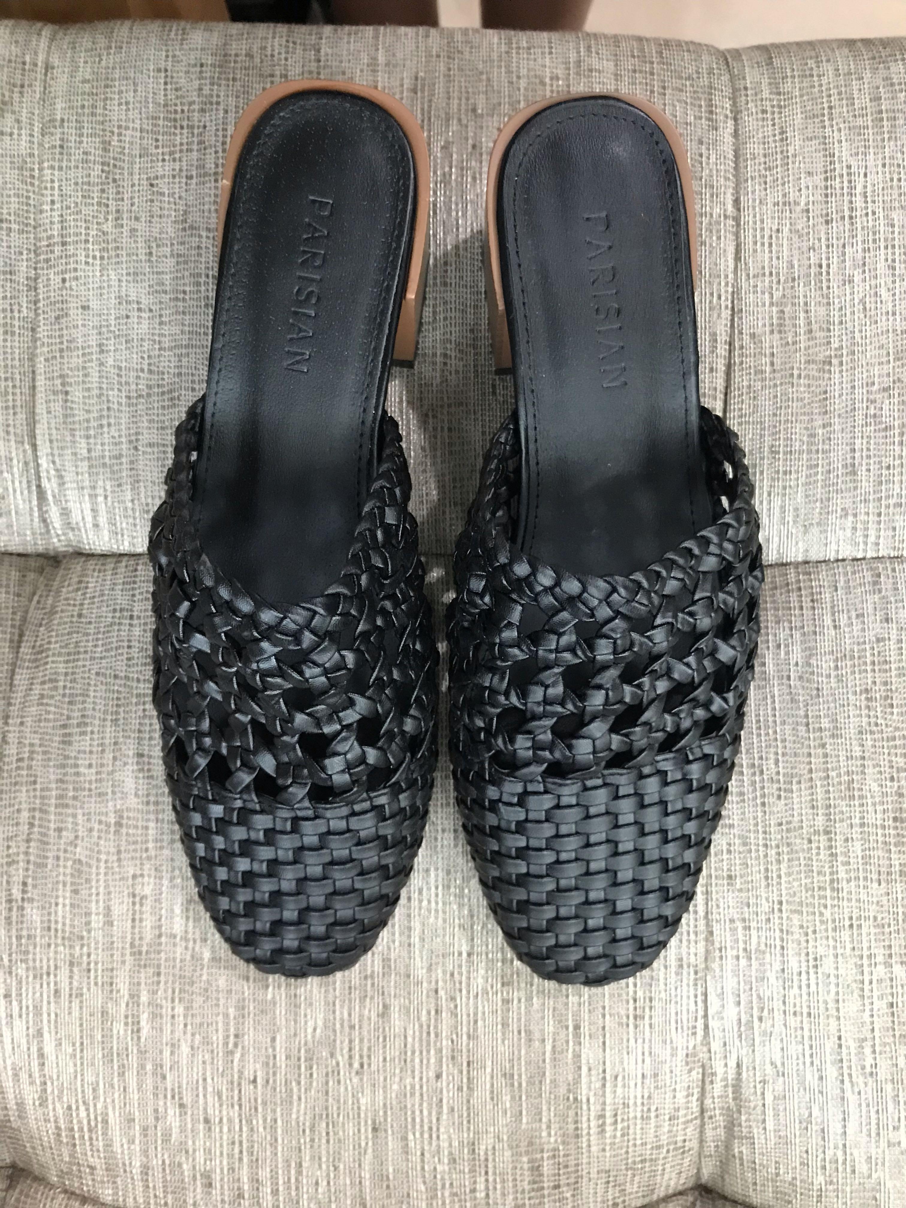 black woven mules