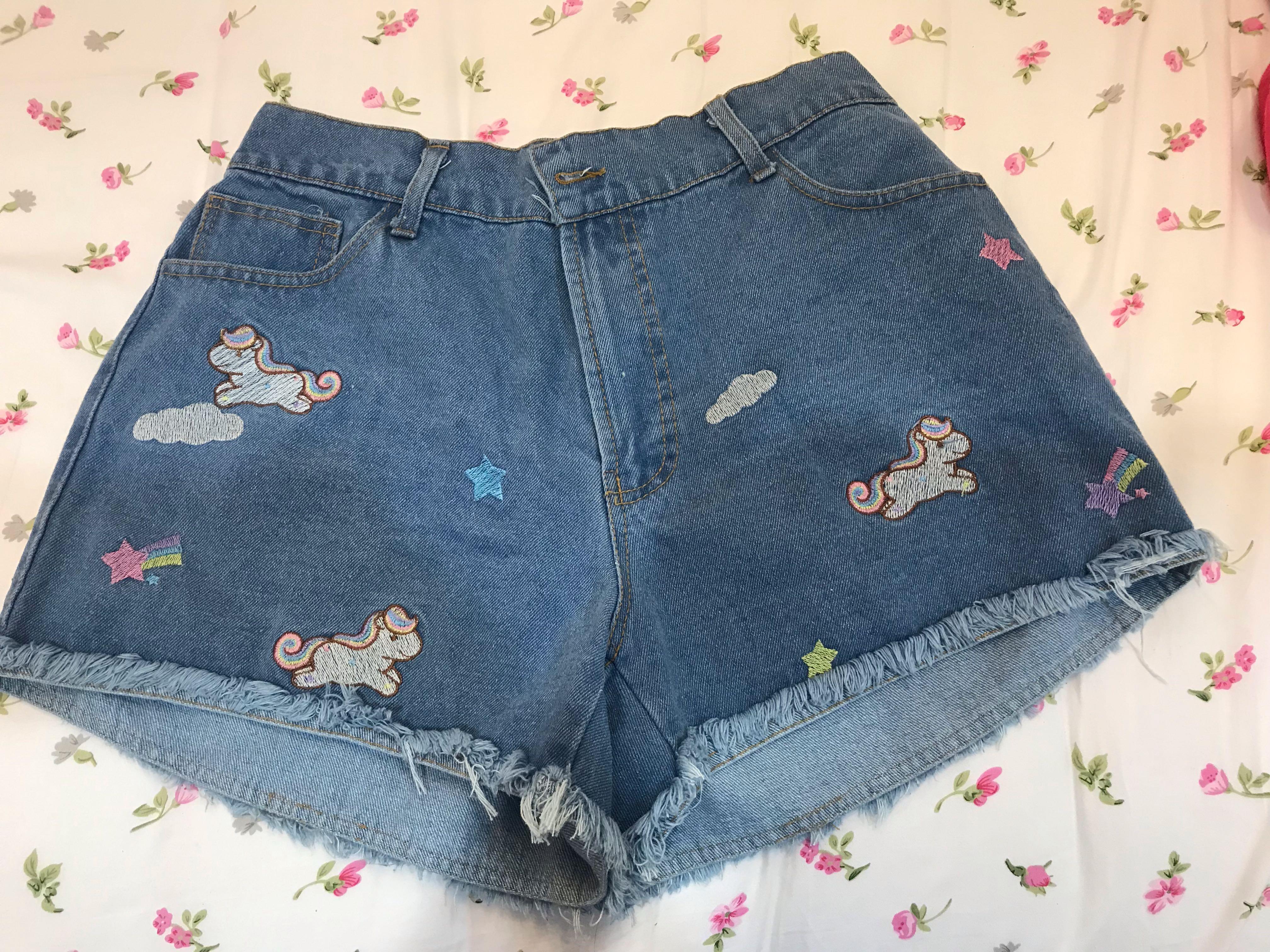 Plus Size Unicorn Denim Shorts, Women's 