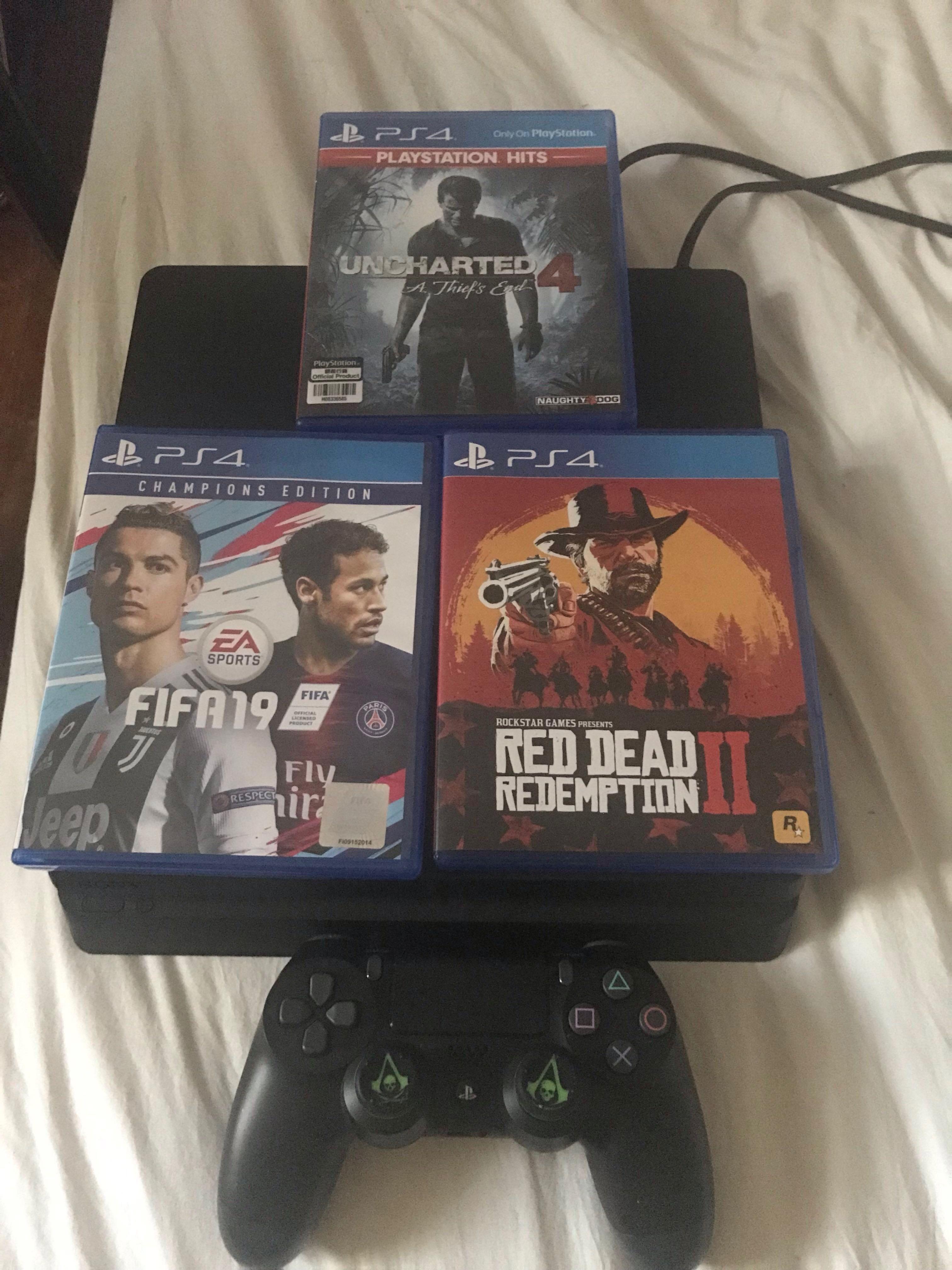 Ps4 slim 500gb with Red dead redemption 2 Fifa 19 and unchartered