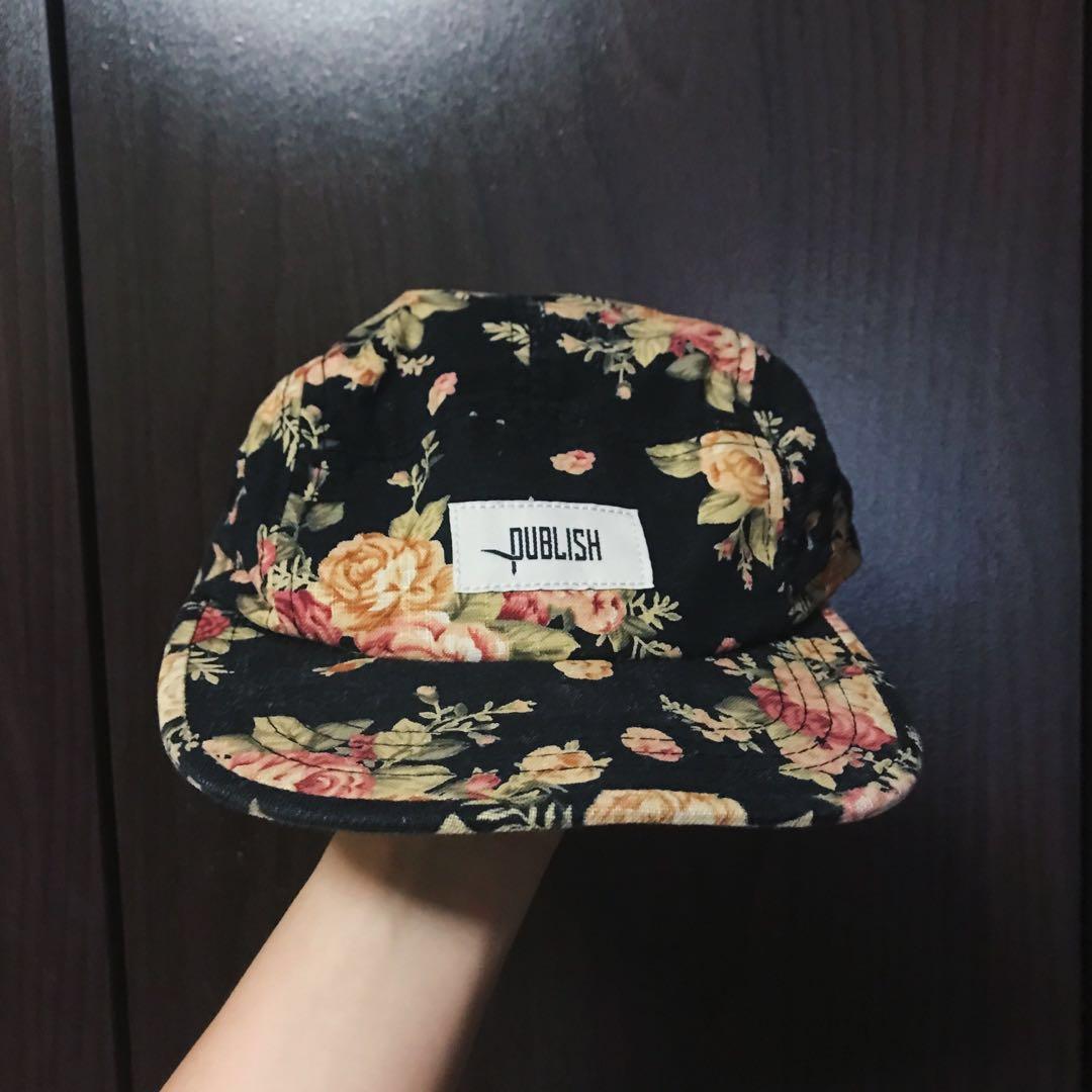 PUBLISH Black Floral Five Panel Cap, Women's Fashion, Watches