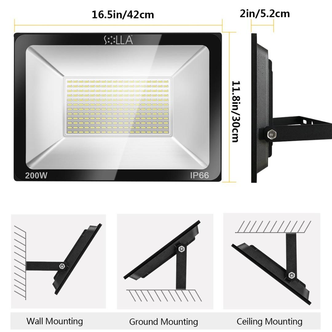 SOLLA 200W LED Flood Light, IP66 Waterproof, 16000lm, 1060W Equivalent,  Super Bright Outdoor Security Lights, 6000K Daylight White, Furniture   Home Living, Lighting  Fans, Lighting on Carousell