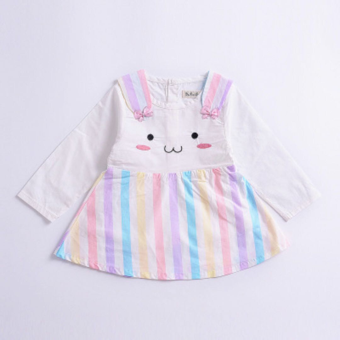 Stock Long Bunny Flap Ears Long Sleeves White Pastel Rainbow