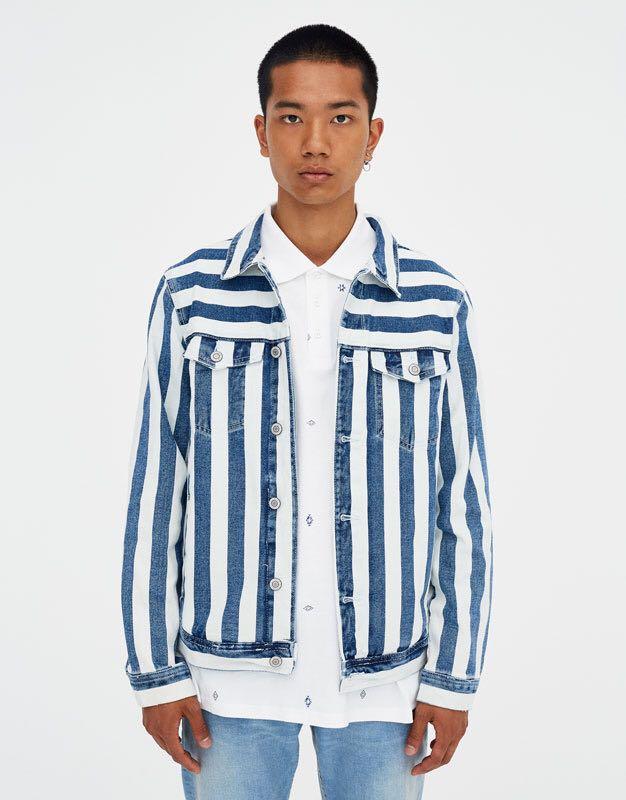 Striped Denim Jacket, Fesyen Pria 