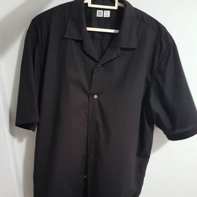 Uniqlo Black Open Collar Shirt Men S Fashion Tops Sets Tshirts Polo Shirts On Carousell