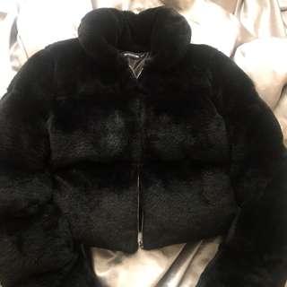 Pretty Little Thing black oversized cropped faux fur puffer