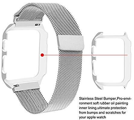A153 Sunkong Apple Watch Band Milanese Loop Stainless Steel Magnetic Band with Metal Case for Apple Watch Series 1 2 3 Shockproof Protective Bumper Replacement Strap 38mm Silver Mobile Phones Gadgets