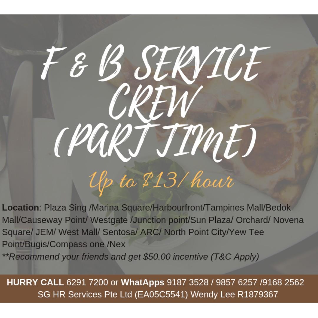 F B Service Crew Part Time Jobs Hospitality F B On Carousell