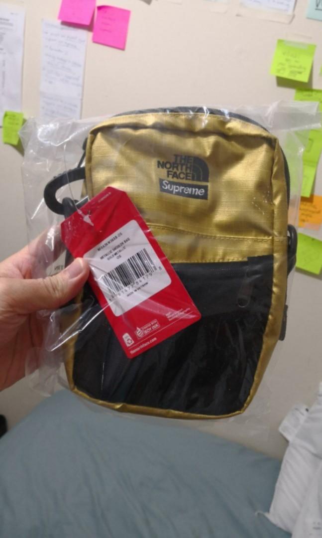 supreme the north face metallic shoulder bag gold
