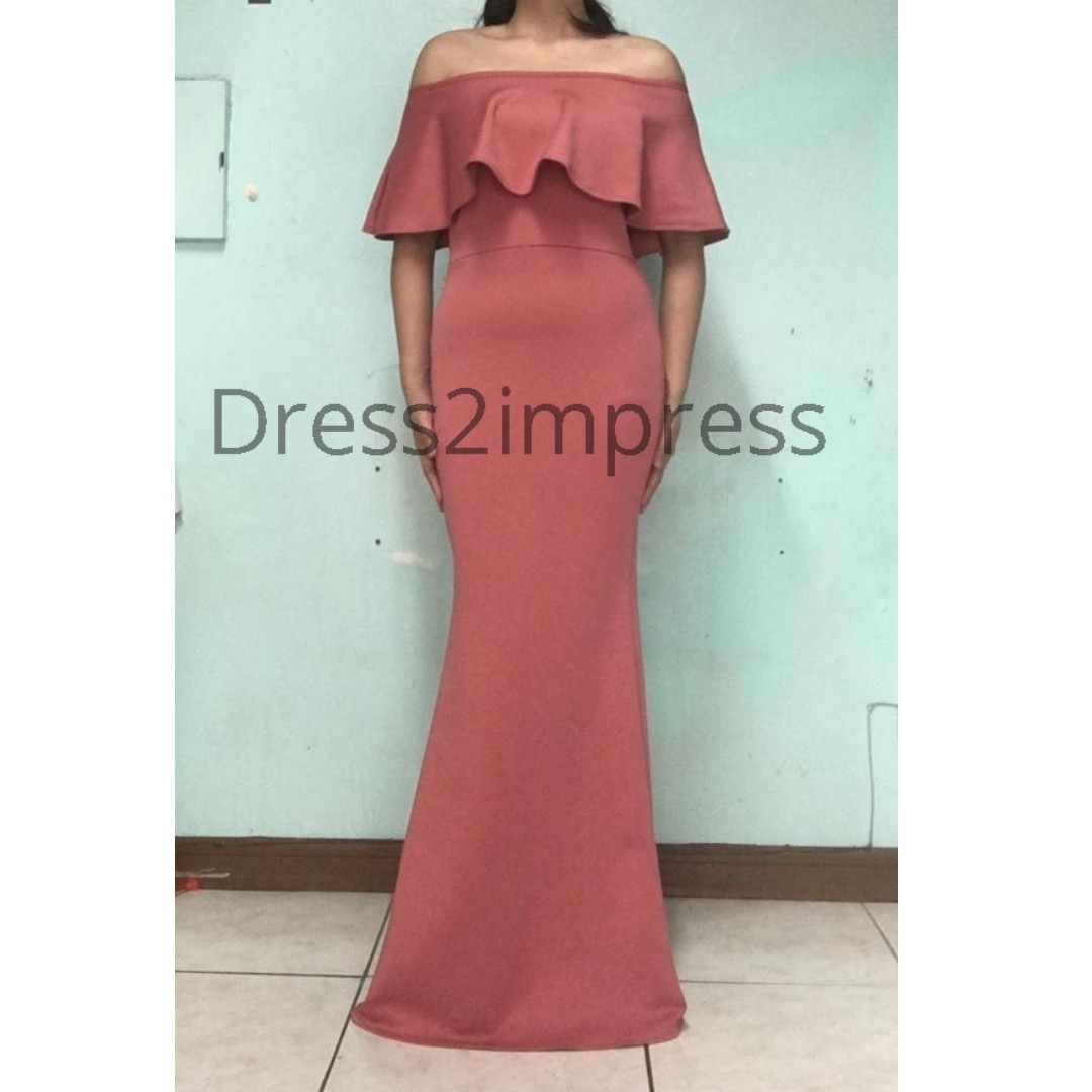 red long gown off shoulder