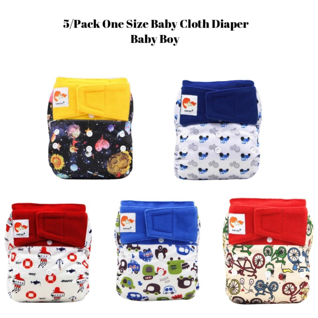 Pack Of 5 Baby Cloth Diapers For Boy One Size Pocket Kawaii Baby