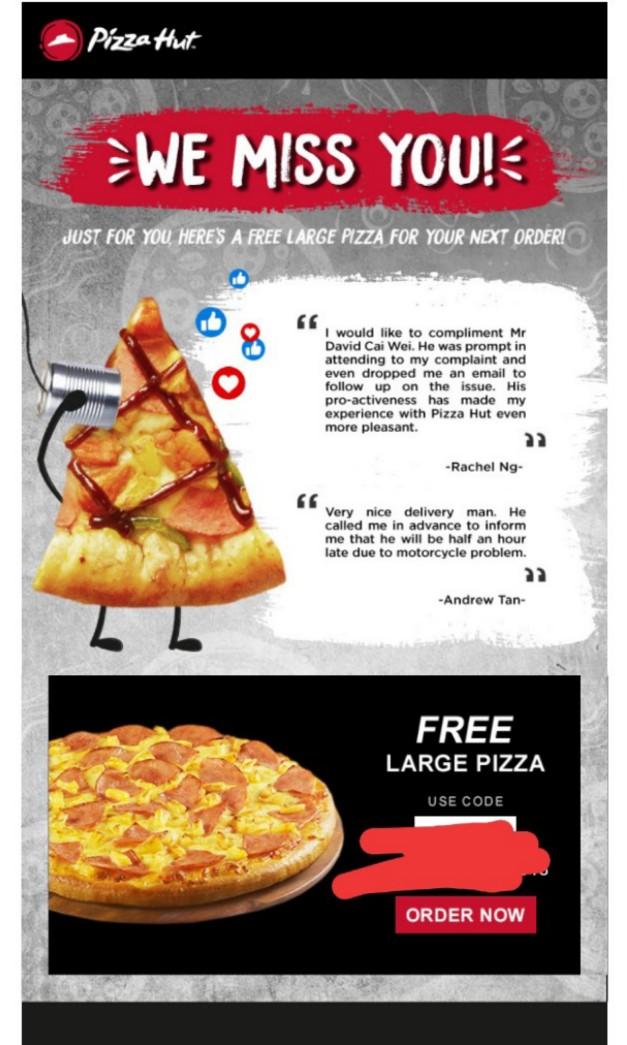 Pizza Hut Free Large Pizza, Tickets & Vouchers, Vouchers on Carousell