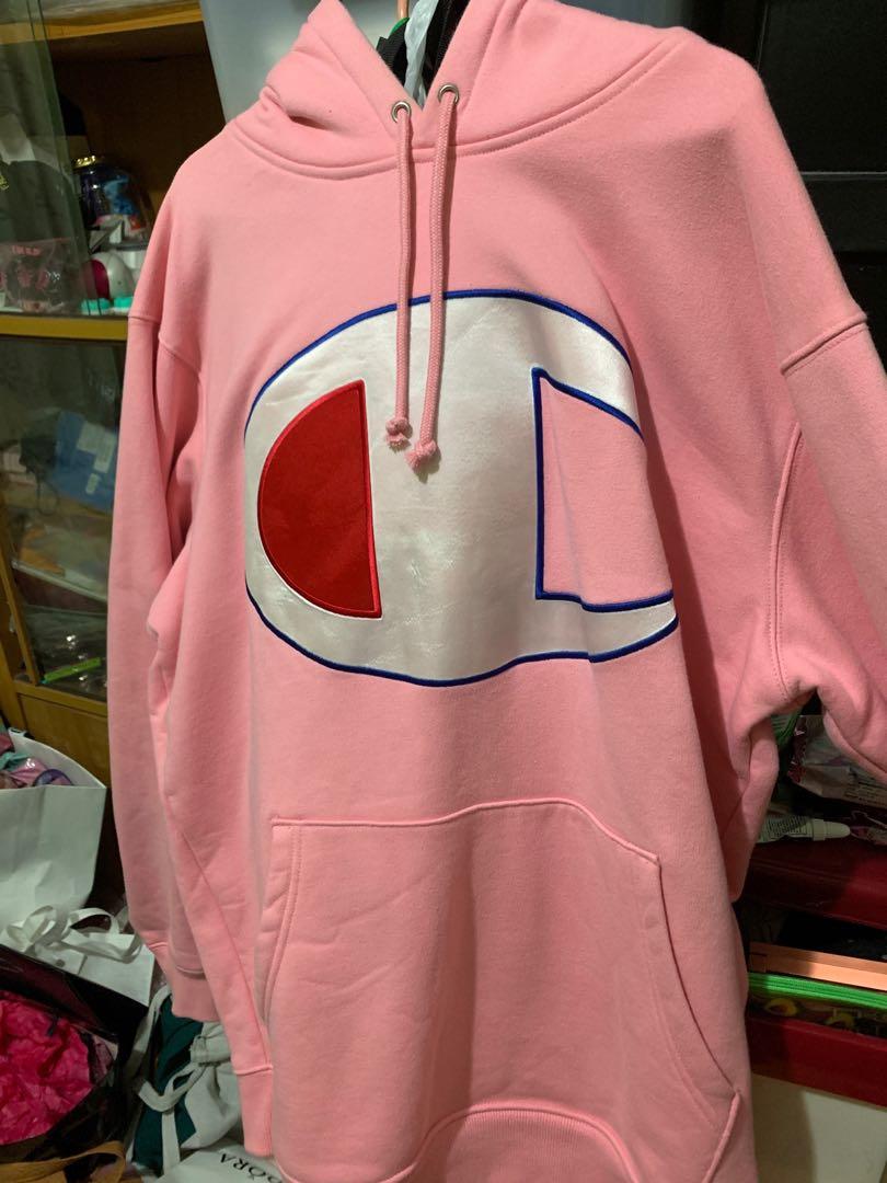 supreme champion hoodie pink