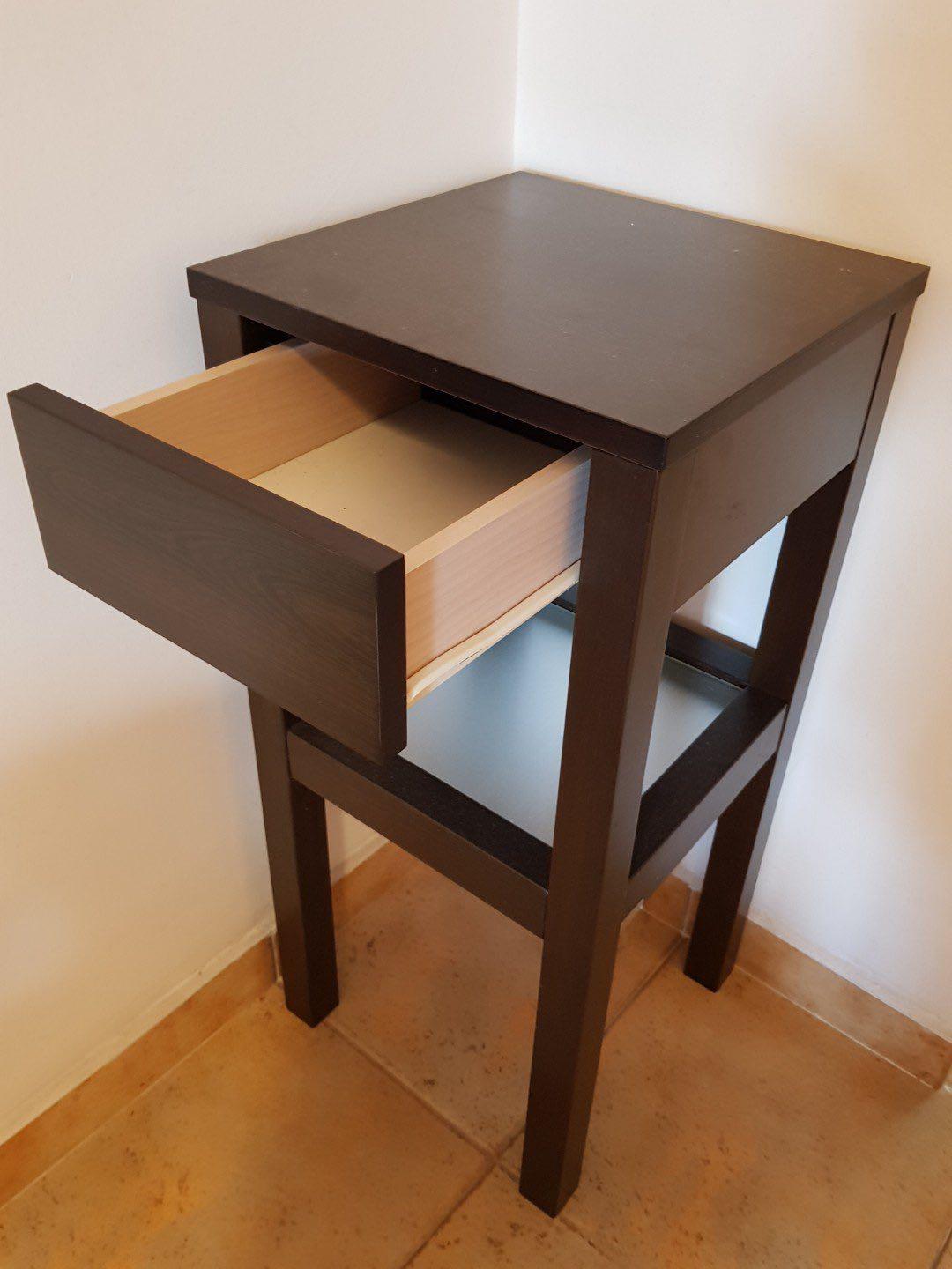 Walnut Tall Side Table With A Drawer And Frosted Glass Furniture