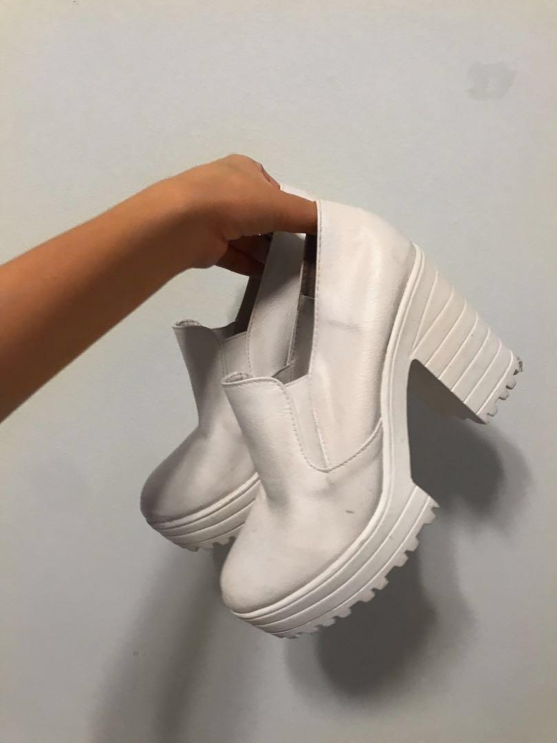 white chunky heels platform