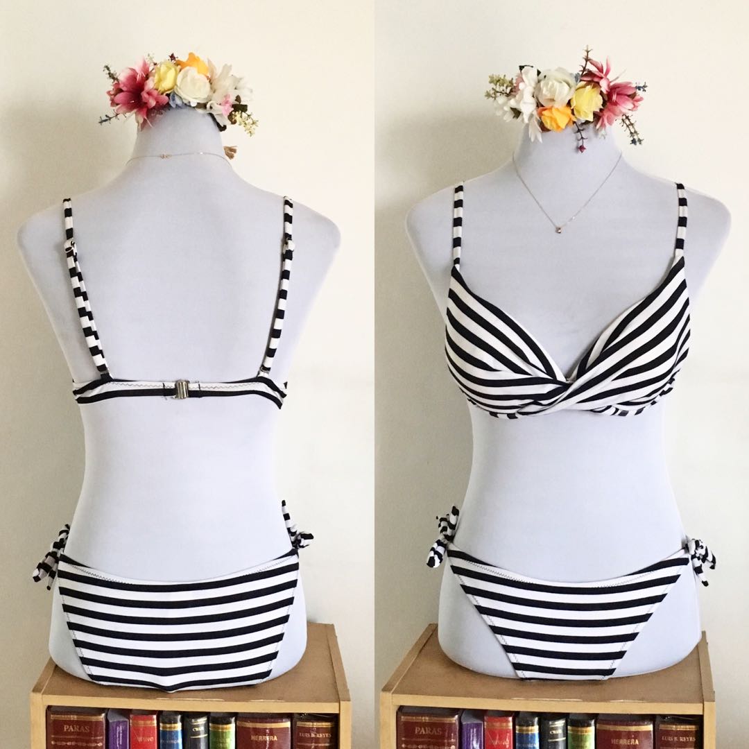 BLACK & WHITE STRIPES SWIMSUIT | SWIMWEAR BIKINI MONOKINI 2 PC TWO ...