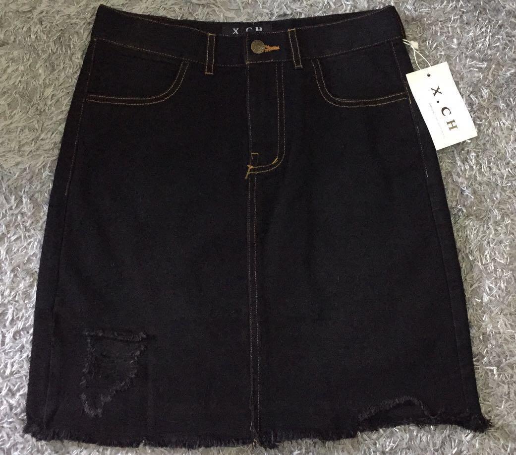 black jean ripped skirt