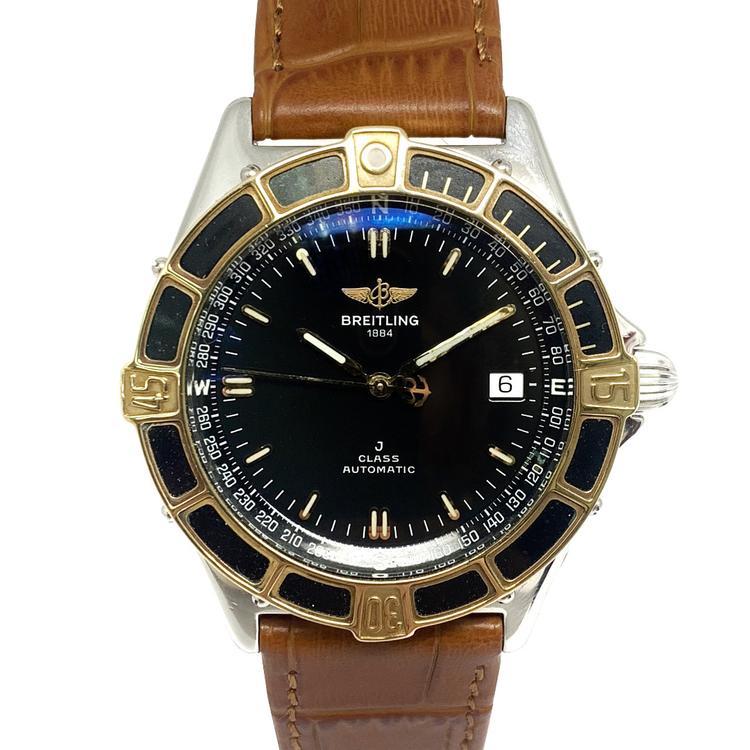 Breitling J Class D10067 Automatic Black 18K Gold Steel Watch, Luxury