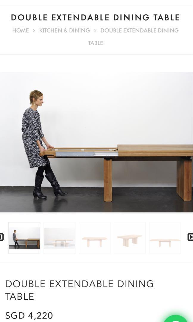 Ethnicraft DOUBLE EXTENDABLE DINING TABLE, Furniture & Home Living