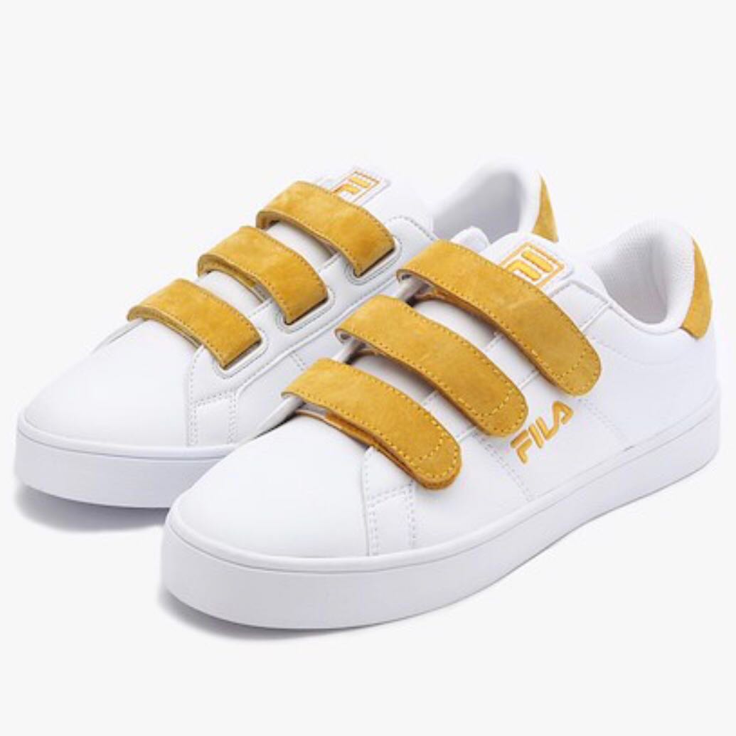 yellow velcro shoes