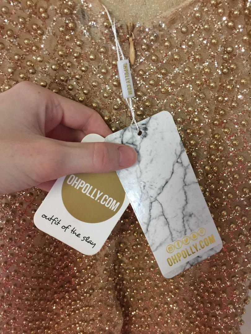 Oh Polly Drop a Glint Gold Dress, Women's Fashion, Clothes on Carousell