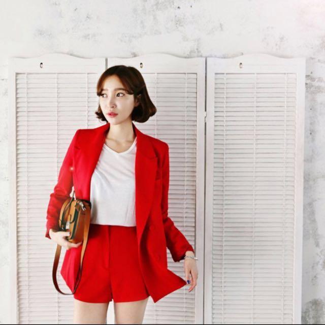 Red blazer short set online