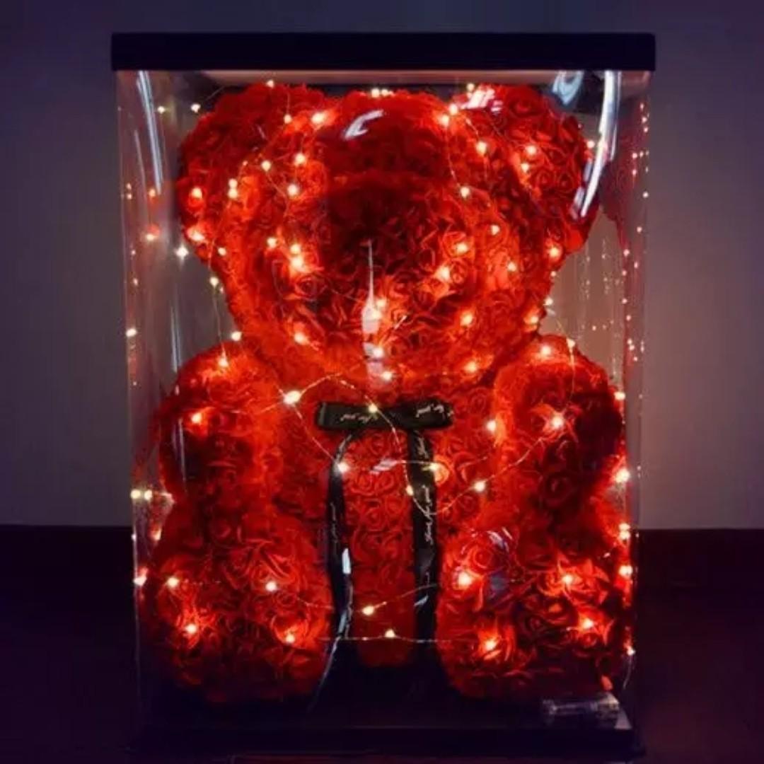 rose bear with lights