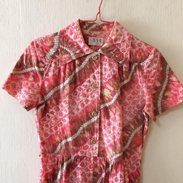 Sale Pink Tie Dye Print Japanese Vintage Dress Women S Fashion