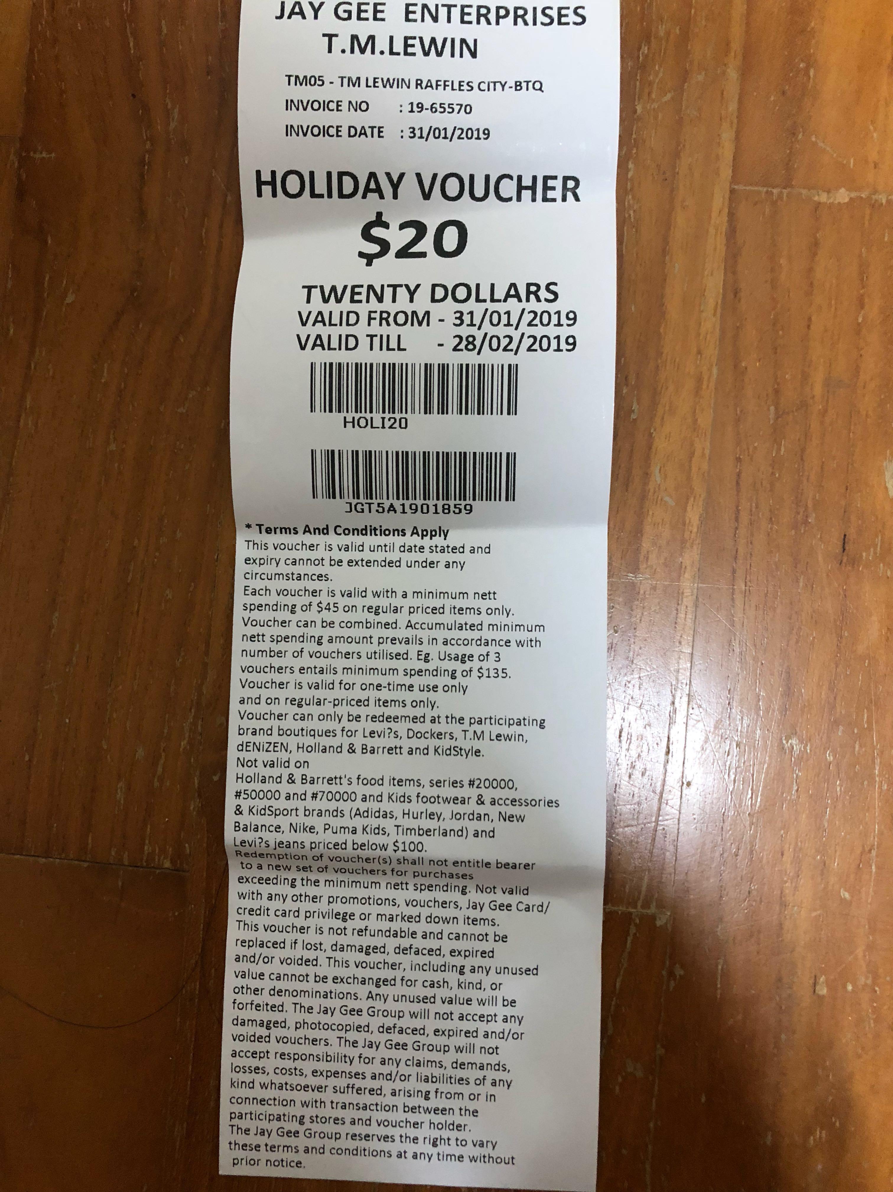 Shopping Vouchers TM Lewin Levi s Dockers dENIZEN Holland Barrett and KidStyle Tickets Vouchers Vouchers on Carousell