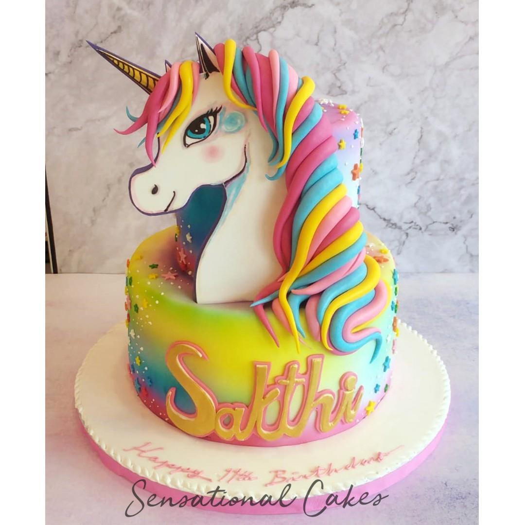 Unicorn 3d Rainbow 2 Tier Girl Theme Birthday Cake Singaporecake