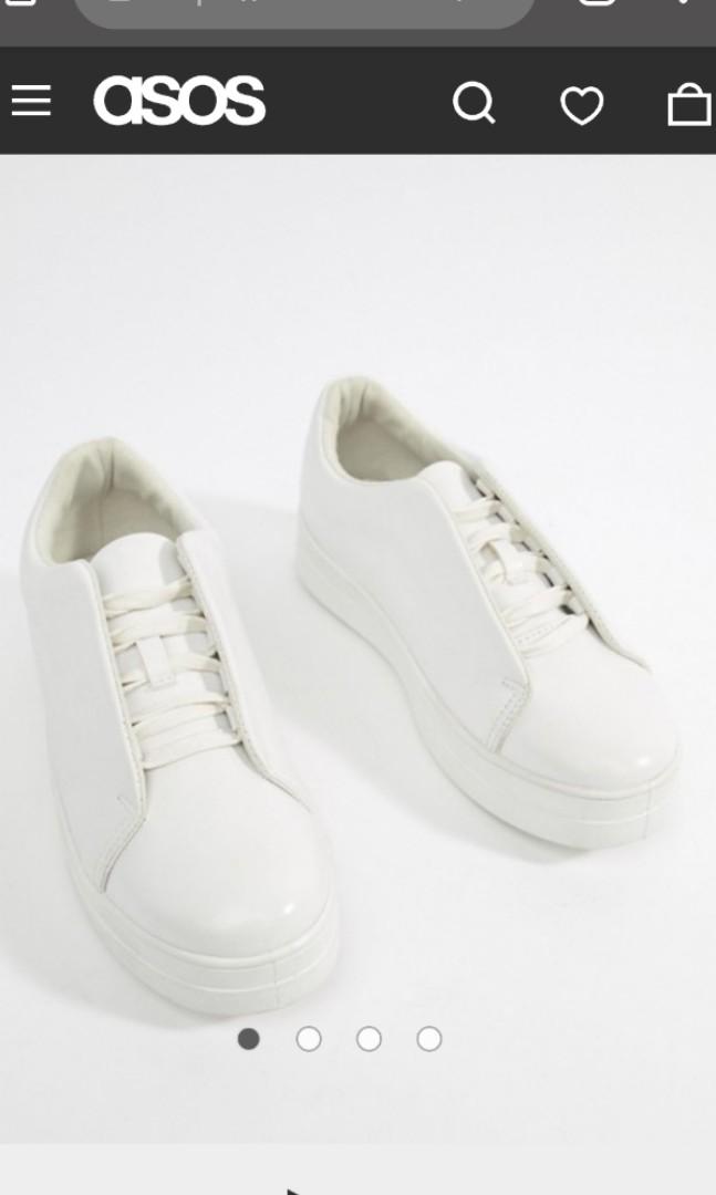 White Faux Leather Platform Sneakers 