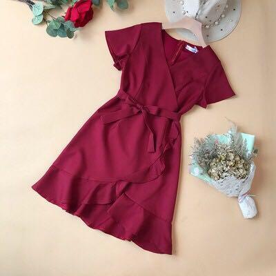 wine red wrap dress