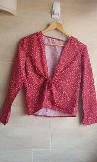 Red Star Print Tie Front Crop Top