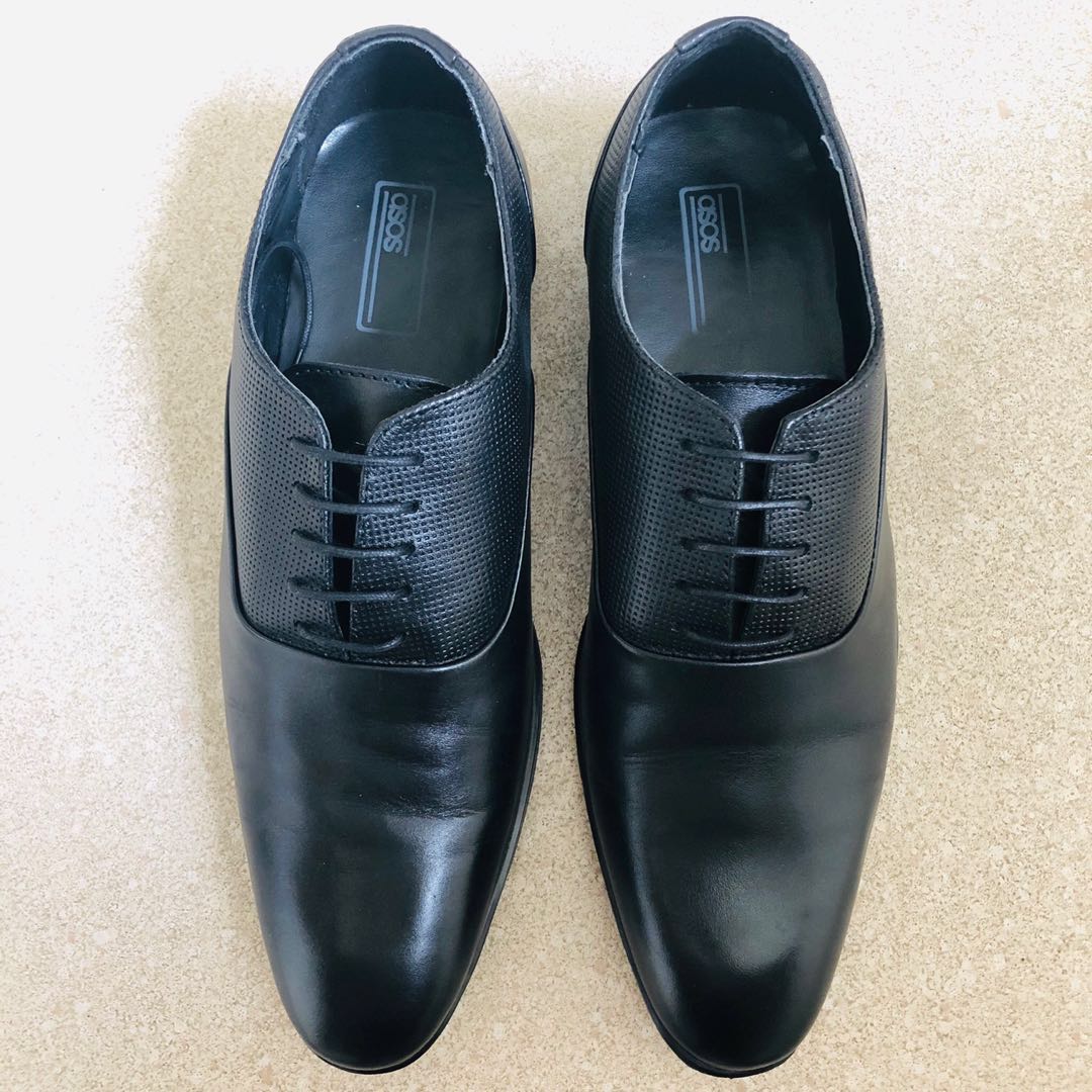 ASOS black leather shoes, Men's Fashion 