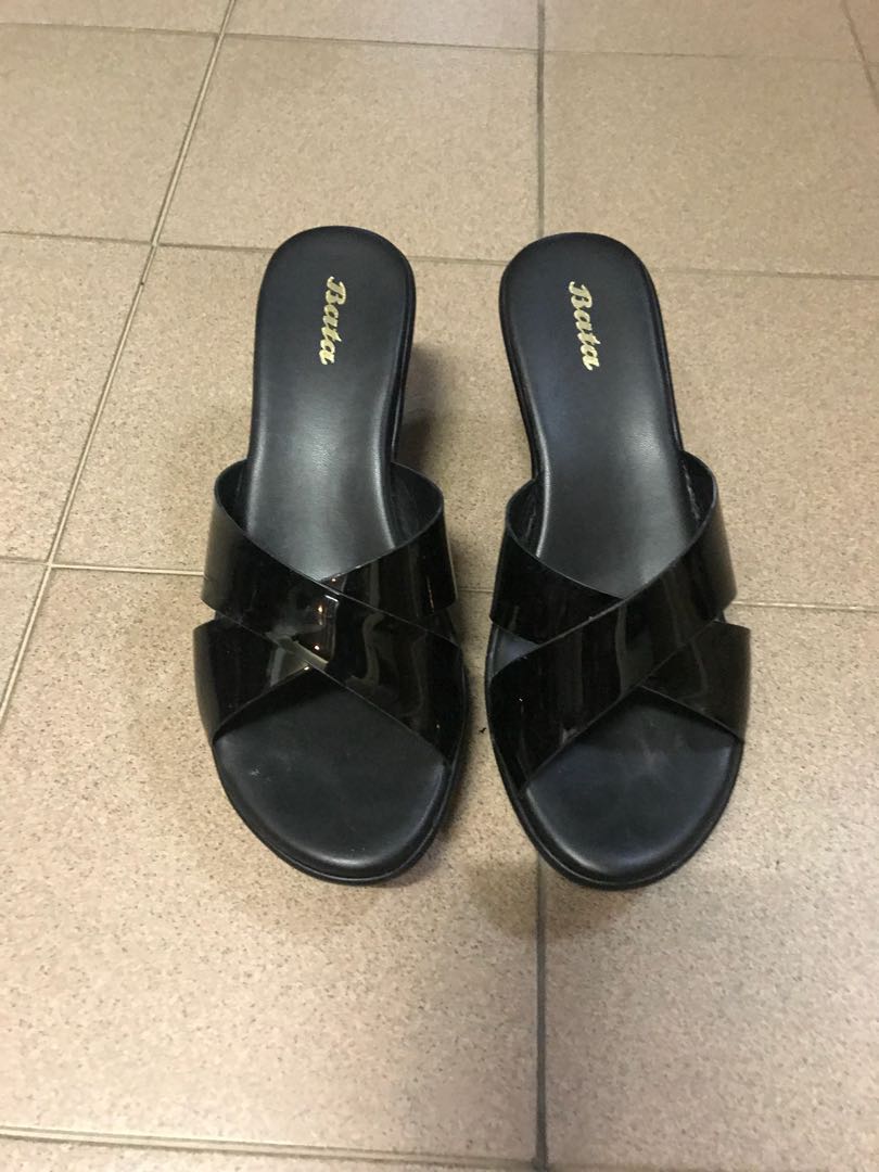 bata black wedges