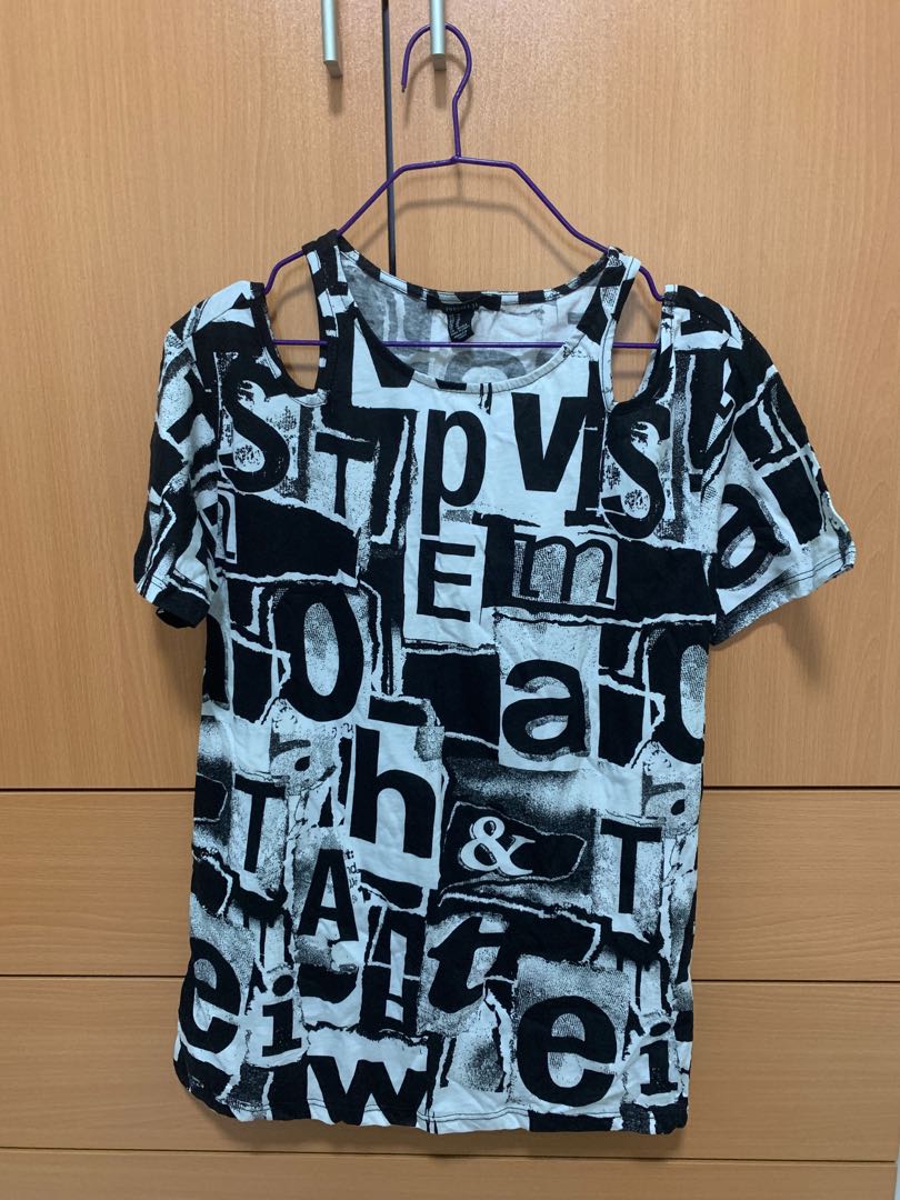 black white cold shoulder top