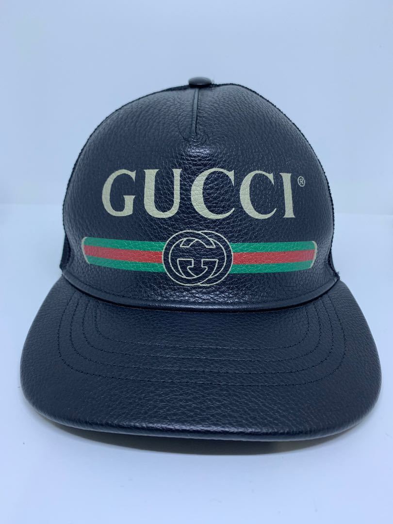 gucci print leather baseball hat