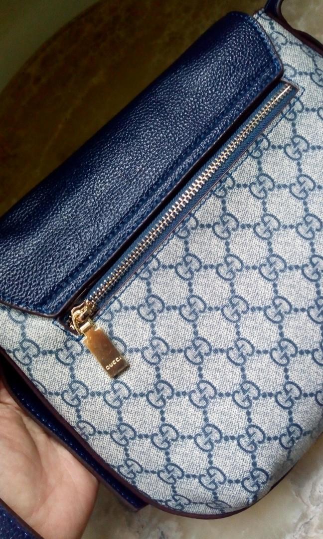 Gucci Cross Body Sling Blue Canvas Fesyen Wanita Tas Dompet