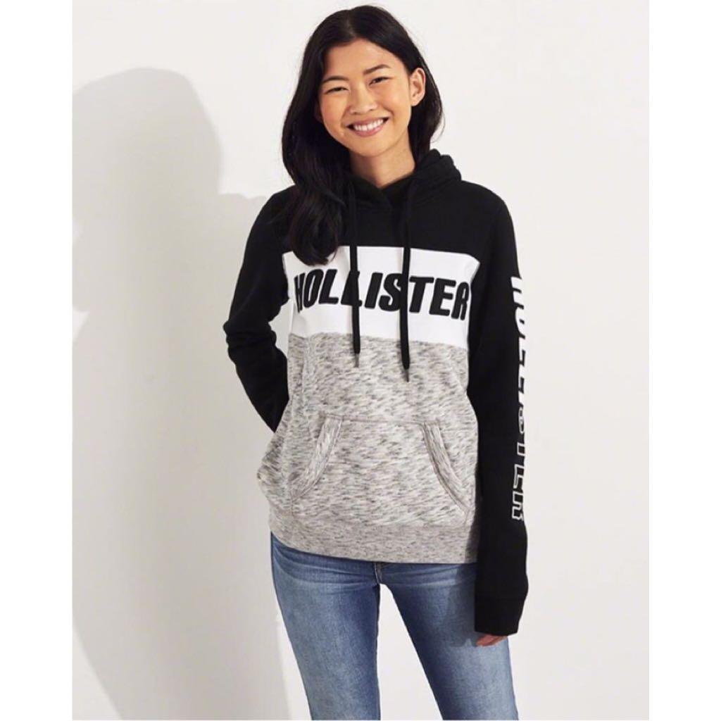 HOLLISTER COLORBLOCK HOODIE GREY Fesyen Wanita Pakaian Wanita