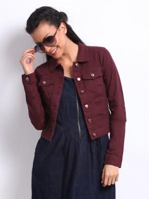 Maroon denim jacket womens outlet