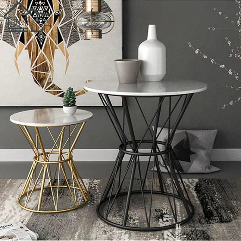 Leslie Marble Wireframe Round Hourgl Side Table