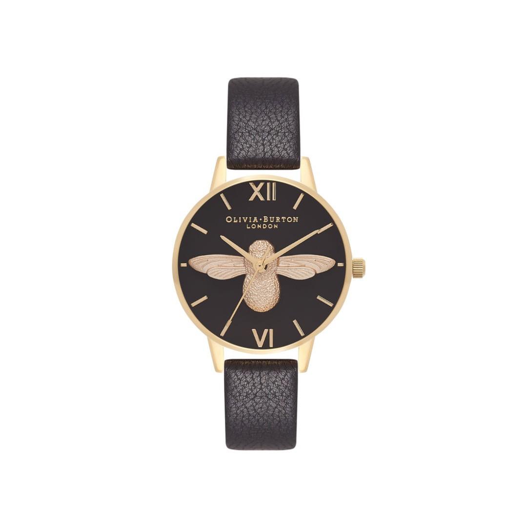 Olivia Burton Ob London Midi 3d Bee Black Gold Watch 30 Mm