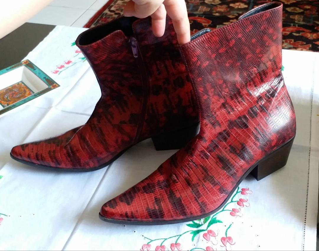 black leather snakeskin boots