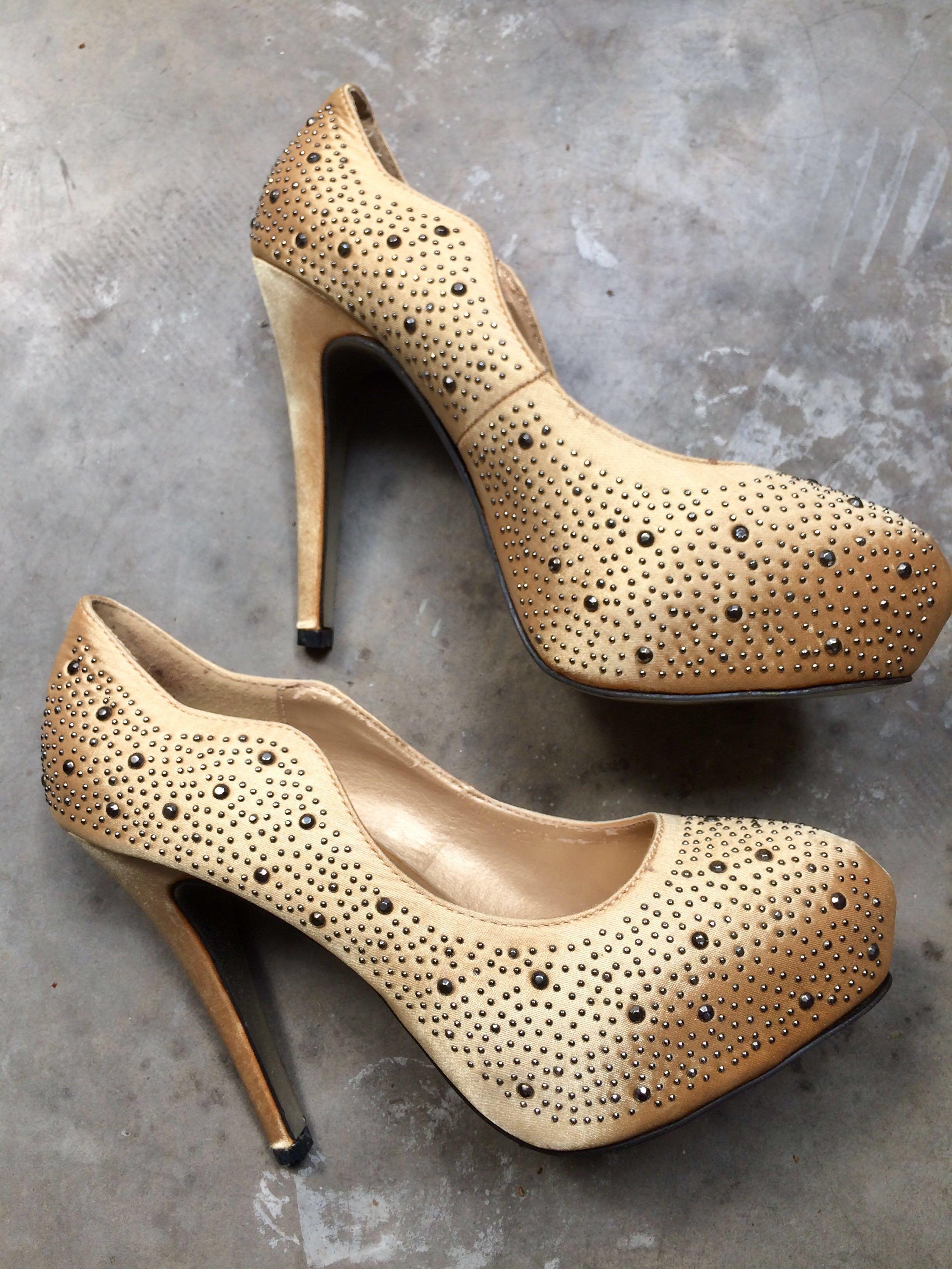 gold spiked heels