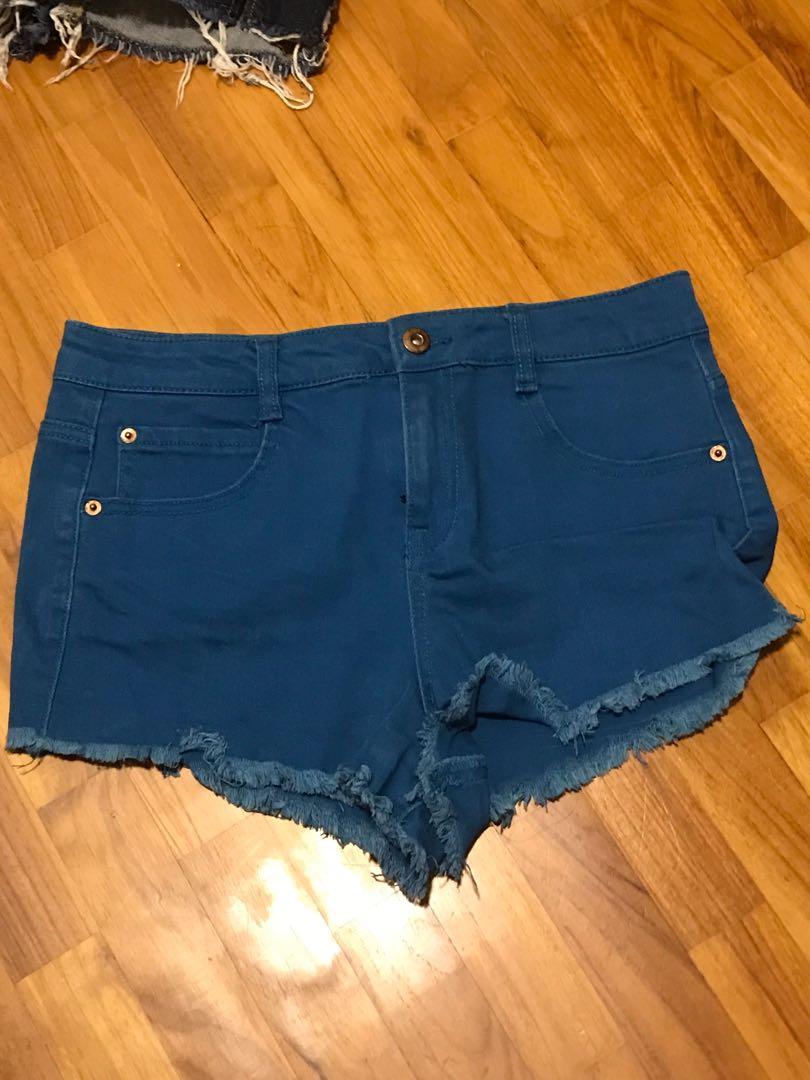 v cut denim shorts