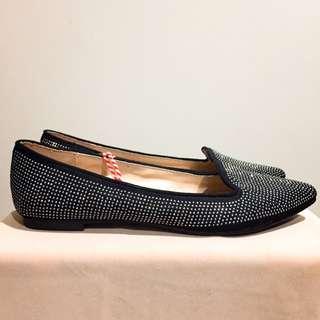 Women's Black Silver-Studded Flats