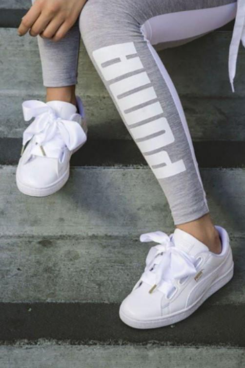 puma basket heart sneakers in patent white