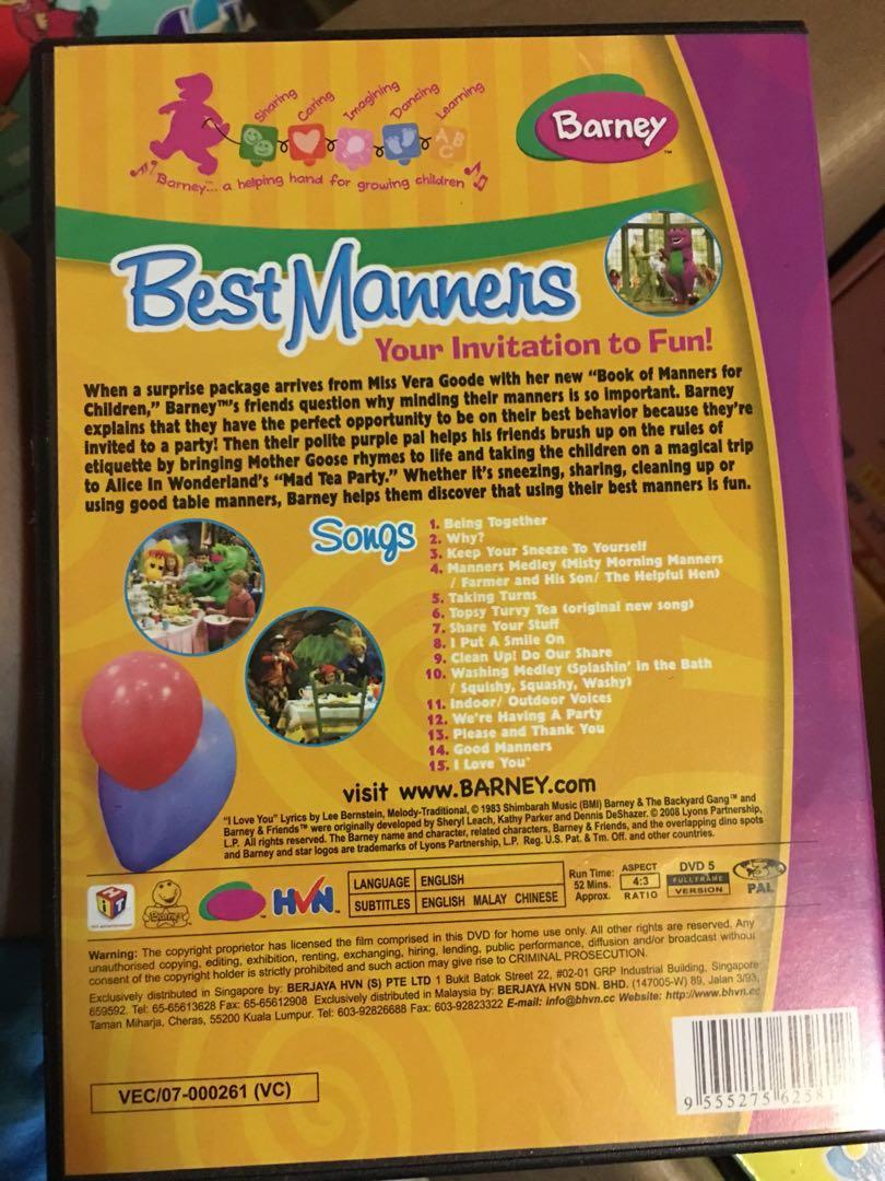 Barney - best manners DVD, 興趣及遊戲, 書本& 文具, 小朋友書 ...