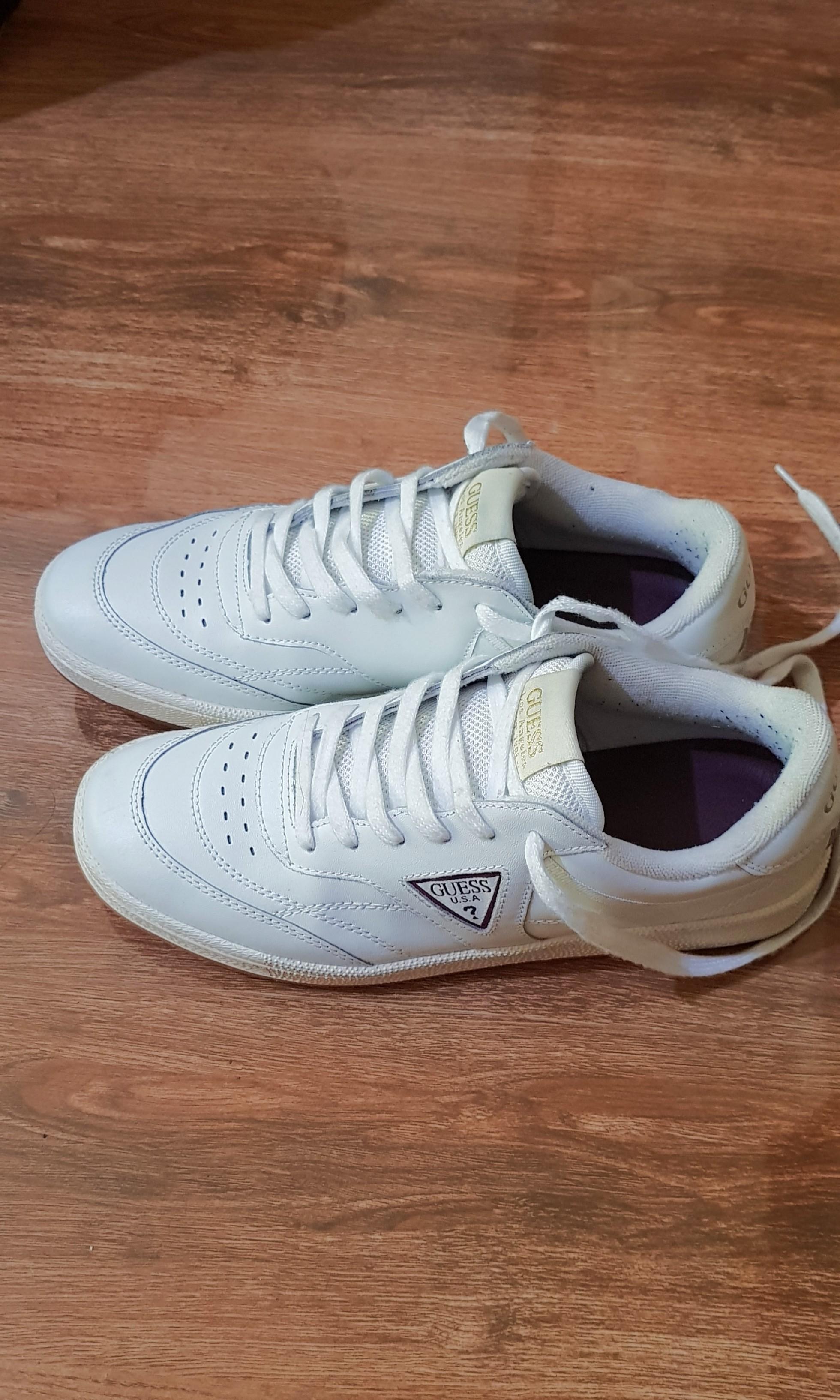 white leather sneakers with gum sole